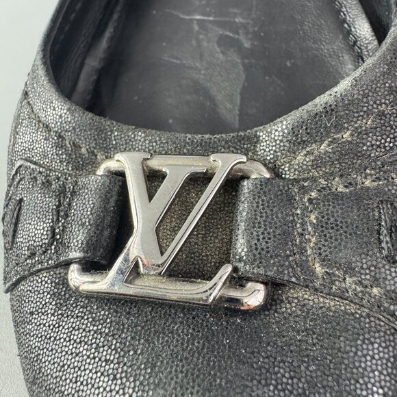 Authentic Louis Vuitton Black Metallic Suede Oxford Ballet Flats, 38.5 - Picture 3 of 14